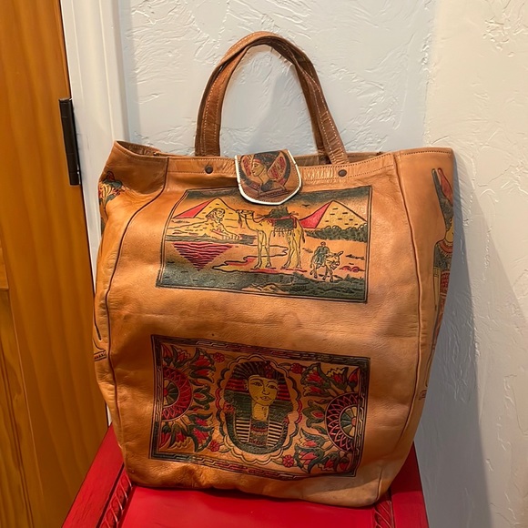 Vintage Egyptian Souvenir Leather Tote